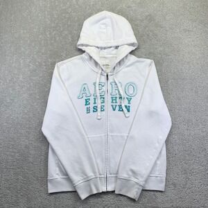 Aeropostale Womens Hoodie XL White Aero  87 Zip Up Sweatshirt Longsleeve